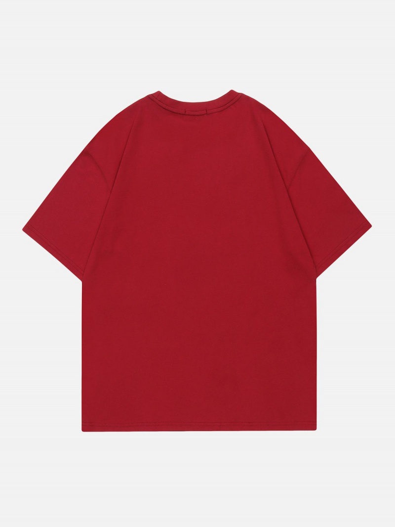 T Shirts Aelfric Eden Plastisol Printing Fuzzy Shadow Tee Rouge | YXX-39037912